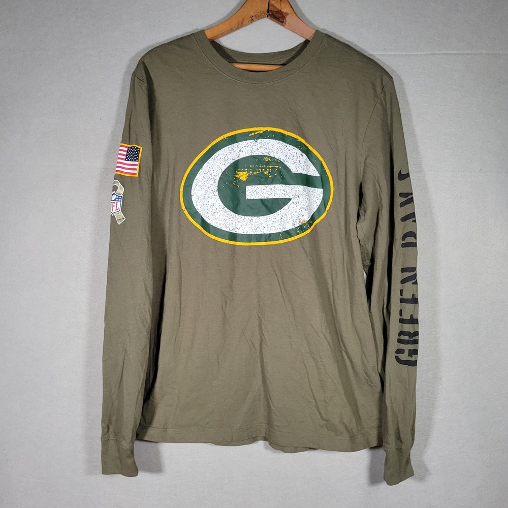 Nike Green Bay Packers Salute to Service Long Sleeve Shirt Mens Medium Olive NFL